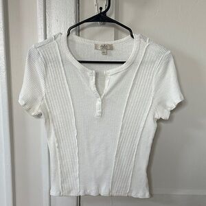 White Ribbed Short Sleeve Top